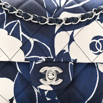 Chanel Floral Printed Silk CC Medium Single Flap Navy Blue White 8 of 11