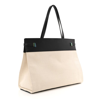 Saint Laurent Canvas Calfskin Medium Manhattan Shopper Tote Natural Black 3 of 11