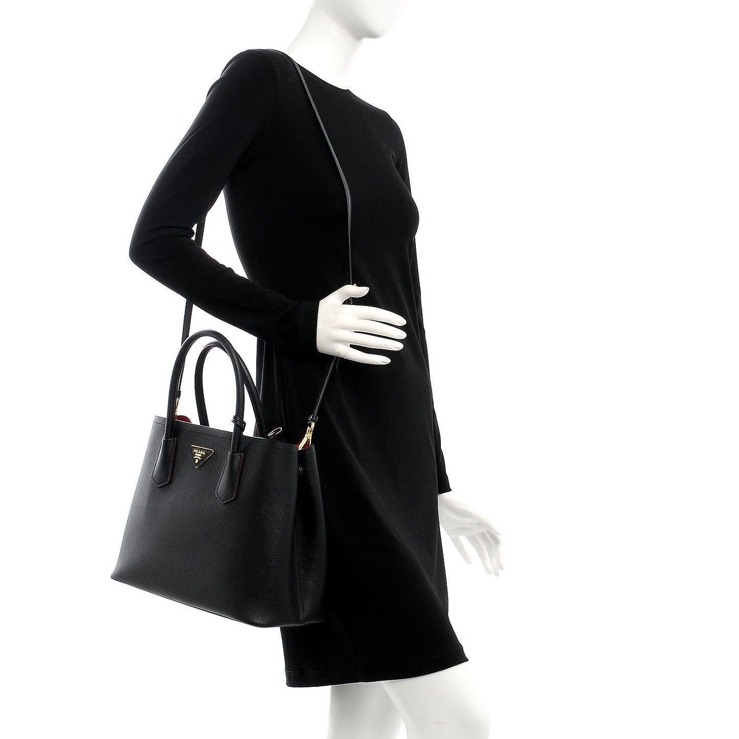Saffiano Cuir Medium Double Bag Black Fuoco