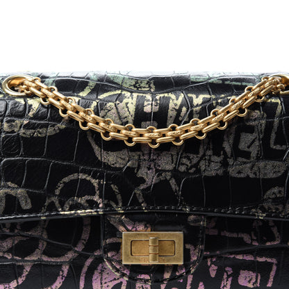 Chanel Calfskin Crocodile Embossed Graffiti 2.55 Mini Cocodile Reissue Flap Black Pink 10 of 10