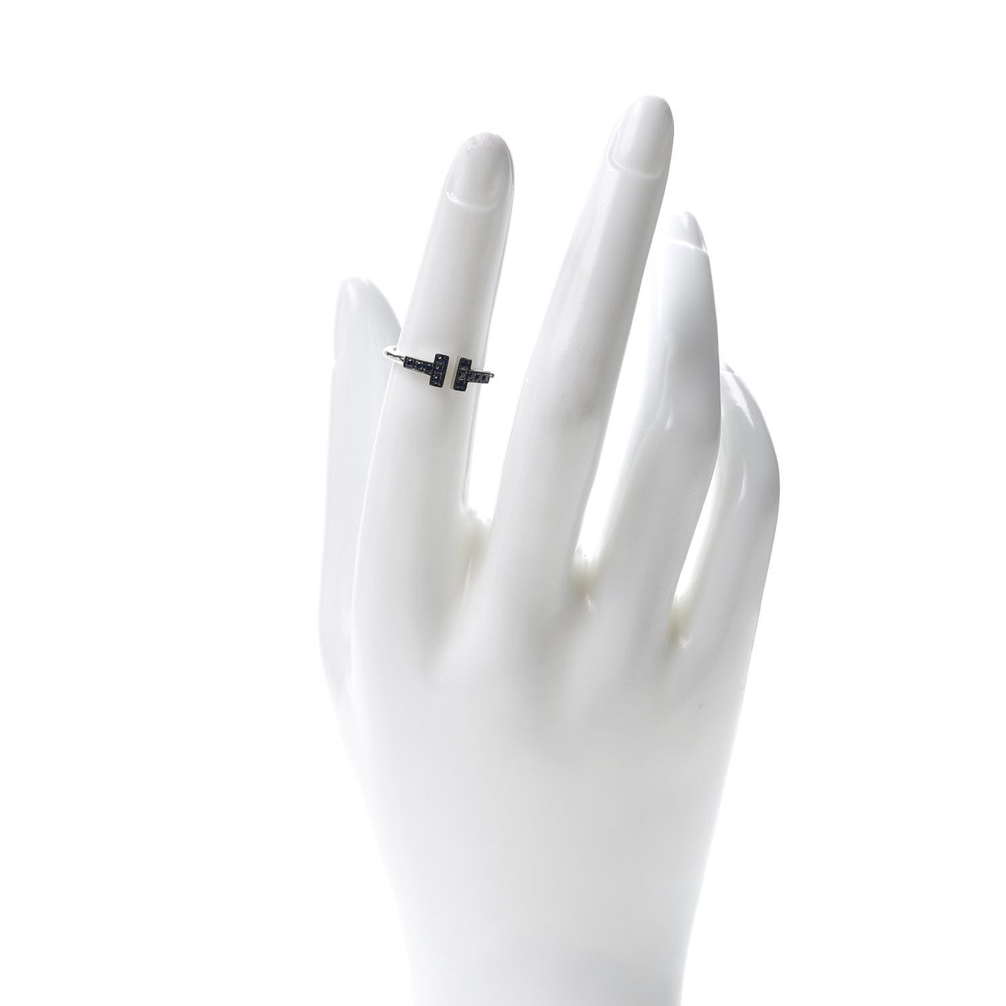 18K White Gold Blue Sapphire T Wire Ring 49 4.75