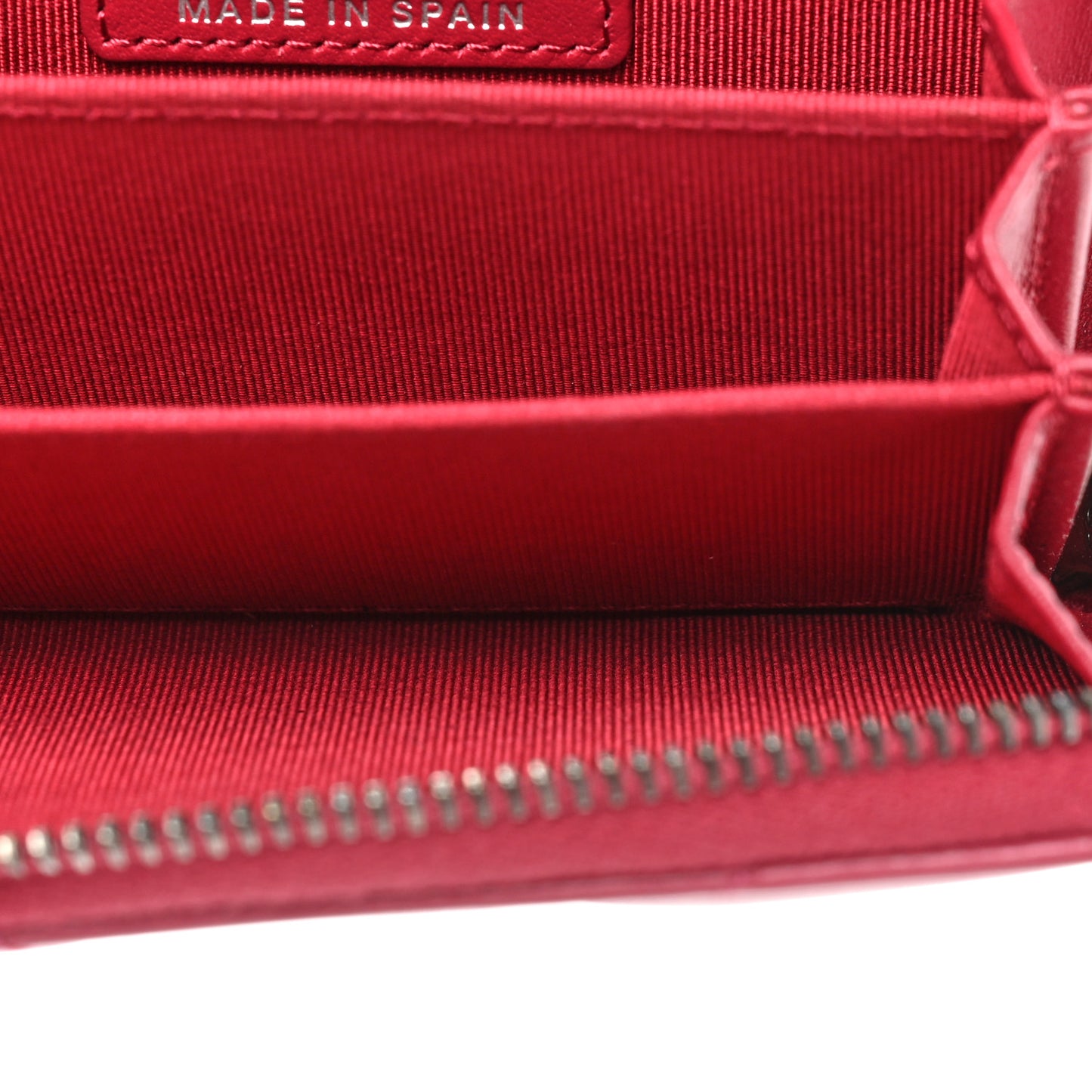 Aged Calfskin Chevron Quilted Gabrielle Zip Around Coin Purse Wallet Dark Pink