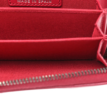 Chanel Aged Calfskin Chevron Quilted Gabrielle Zip Around Coin Purse Wallet Dark Pink 5 of 10