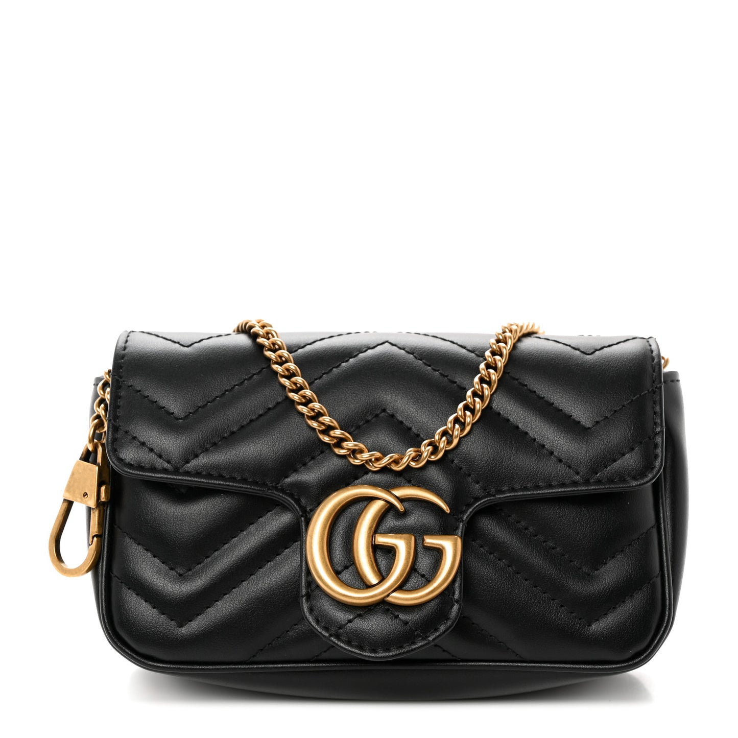 Calfskin Matelasse Super Mini GG Marmont Shoulder Bag Black