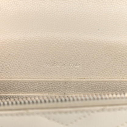 Saint Laurent Grain De Poudre Matelasse Chevron Monogram Envelope Chain Wallet Porcellana 6 of 15
