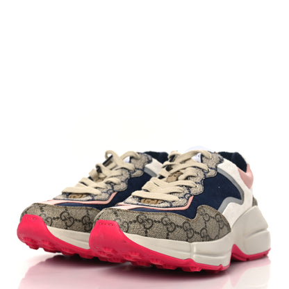 Gucci GG Supreme Monogram Mix Monogram Womens Rhyton Sneakers 37 London Blue Beige Pale Pink 3 of 8