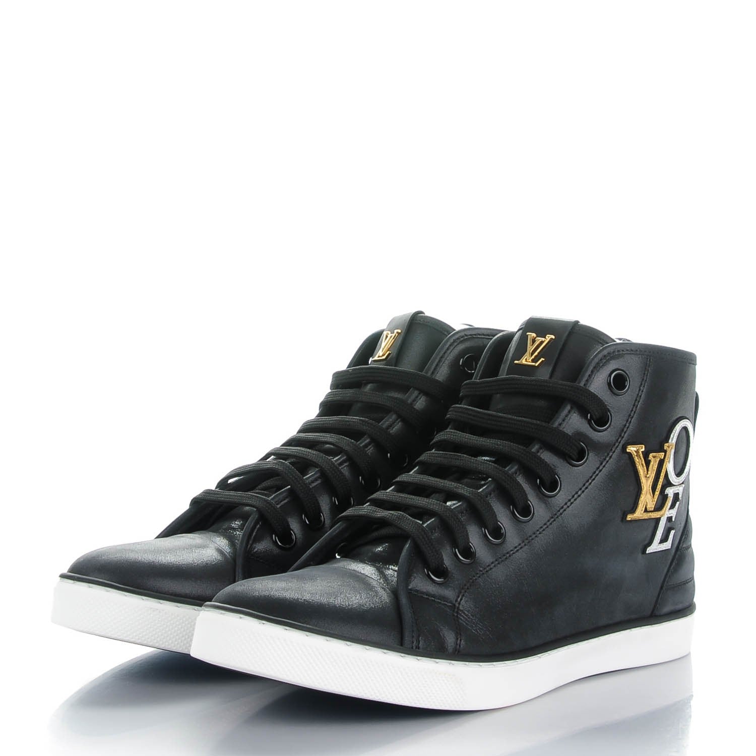 Louis Vuitton Calfskin Punchy Love Patch High Top Sneakers 39 Black 3 of 9
