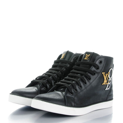 Louis Vuitton Calfskin Punchy Love Patch High Top Sneakers 39 Black 3 of 9