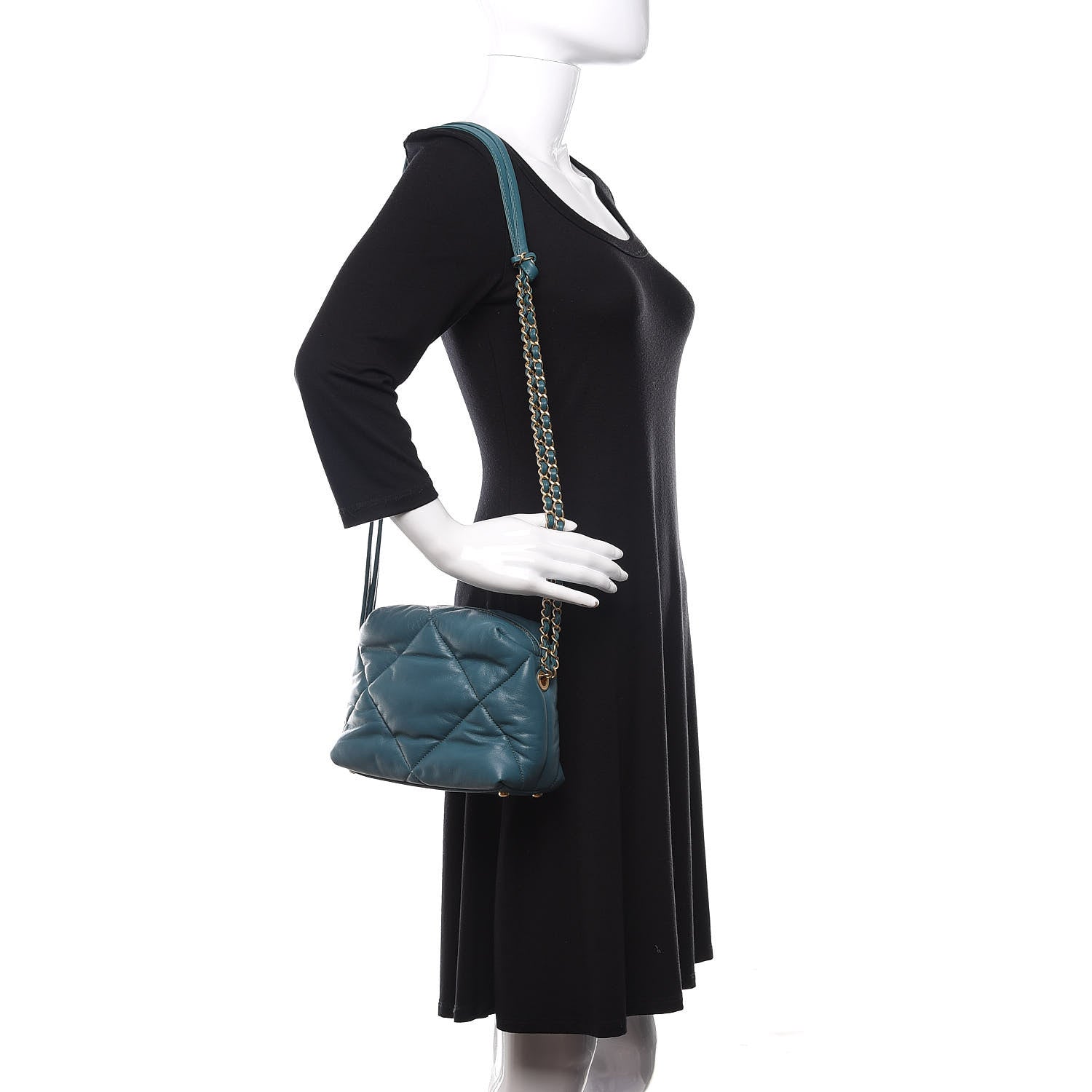 Chanel Lambskin Quilted Small Bowling Bag Turquoise 2 of 10
