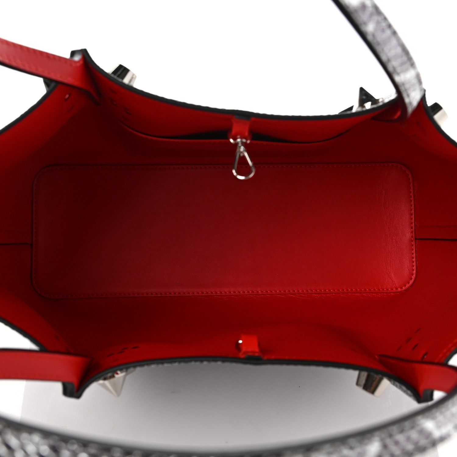 Christian Louboutin Python Embossed Calfskin Spiked Small Cabarock Shopper Tote Silver 4 of 5