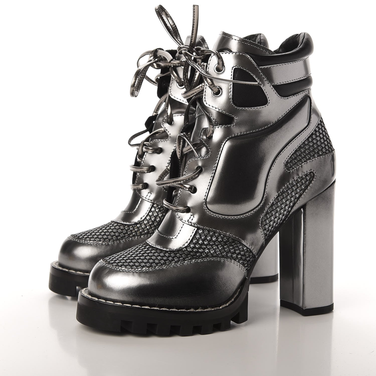 Louis Vuitton Metallic Calfskin Technical Fabric Digital Gate Ankle Boots 38 Silver 3 of 8