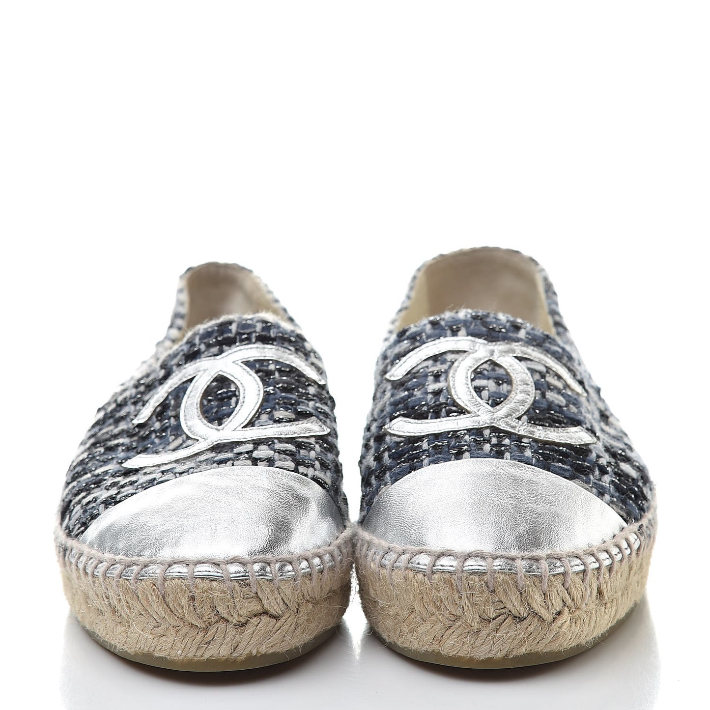 Metallic Tweed Lambskin CC Espadrilles 36 Blue Black Silver