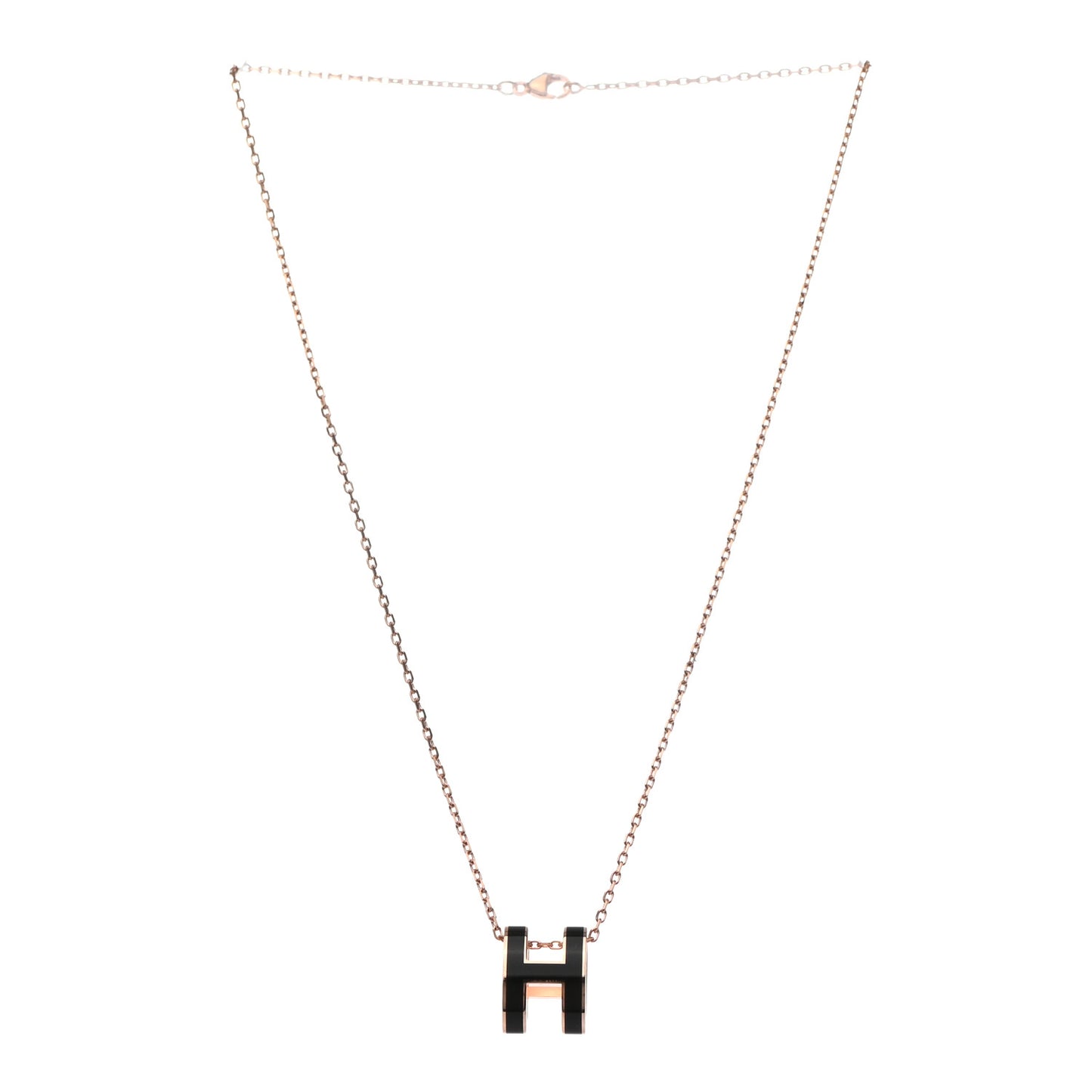 Lacquered Rose Gold Pop H Pendant Necklace Black