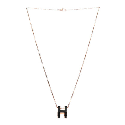 Hermes Lacquered Rose Gold Pop H Pendant Necklace Black 3 of 5