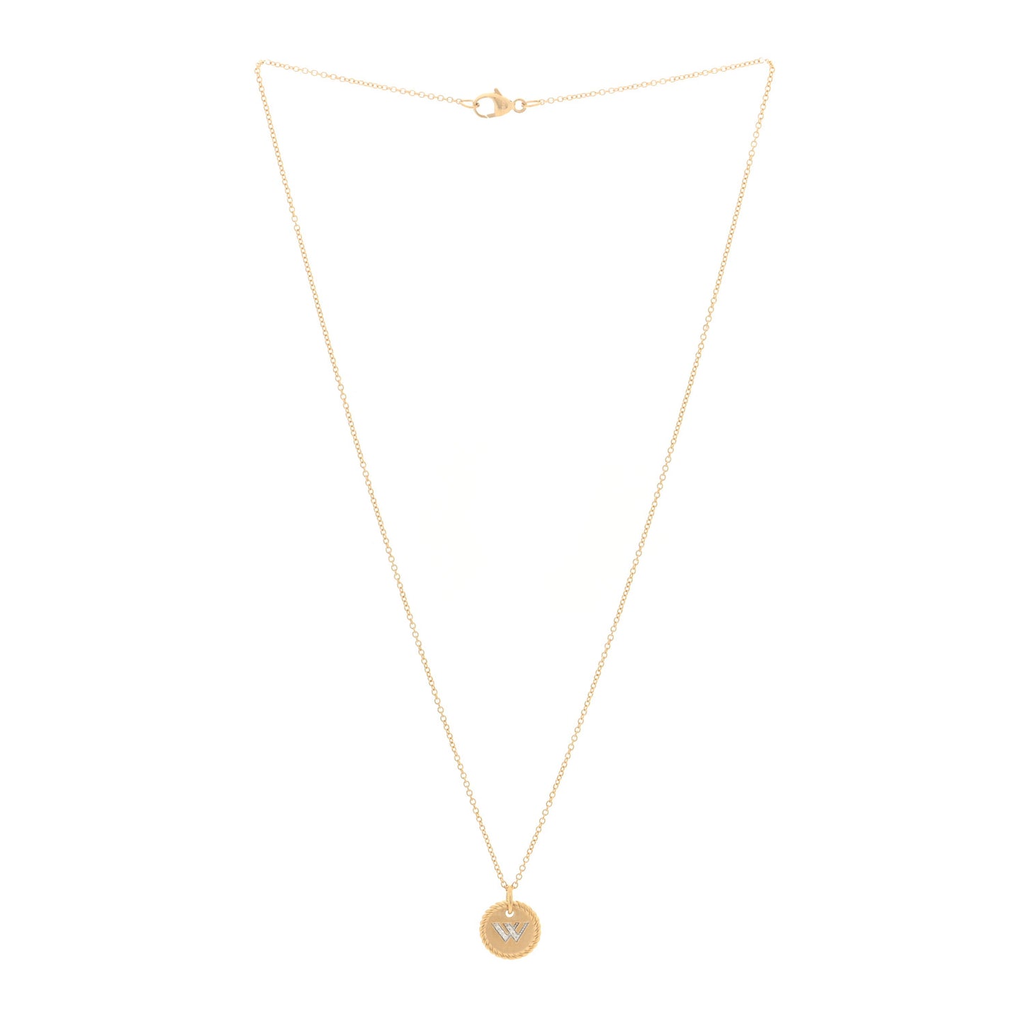 18K Yellow Gold Diamond Initial W Charm Pendant Necklace