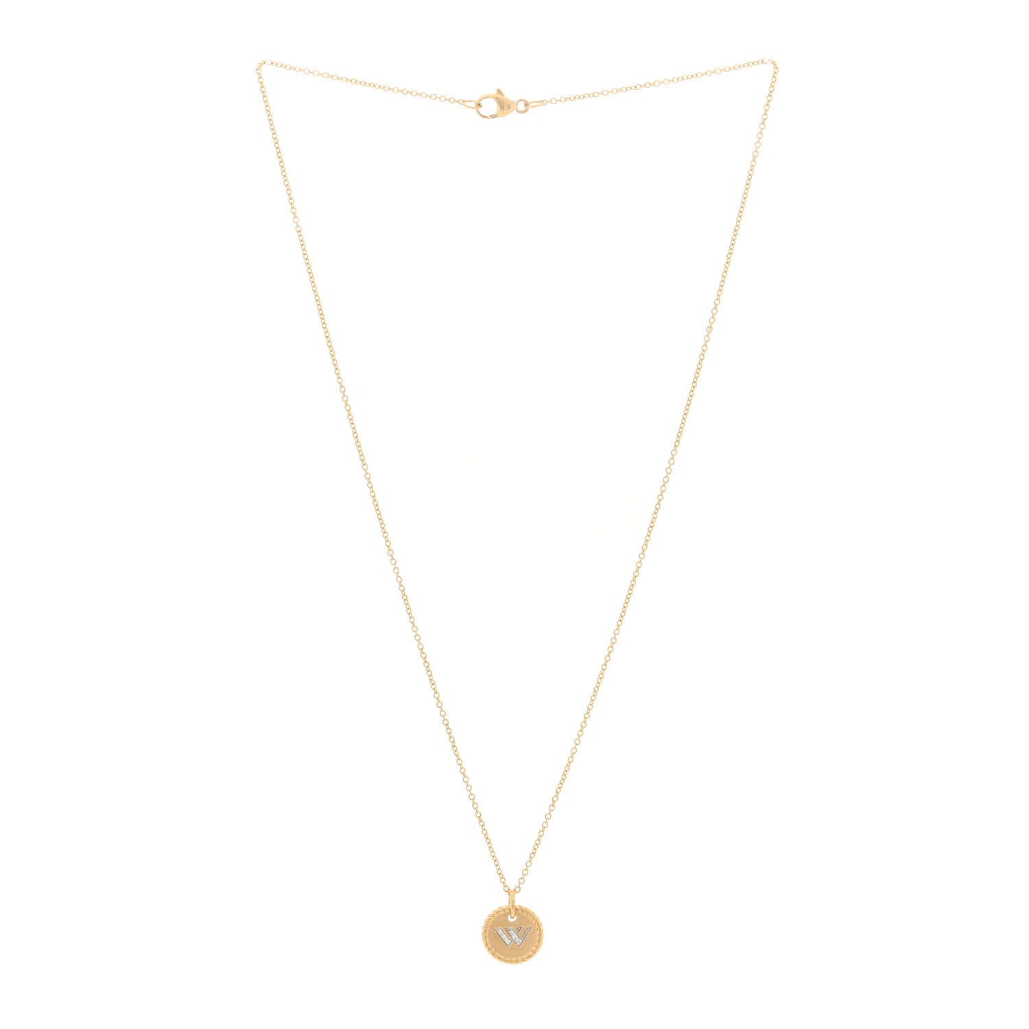 David Yurman 18K Yellow Gold Diamond Initial W Charm Pendant Necklace 3 of 5
