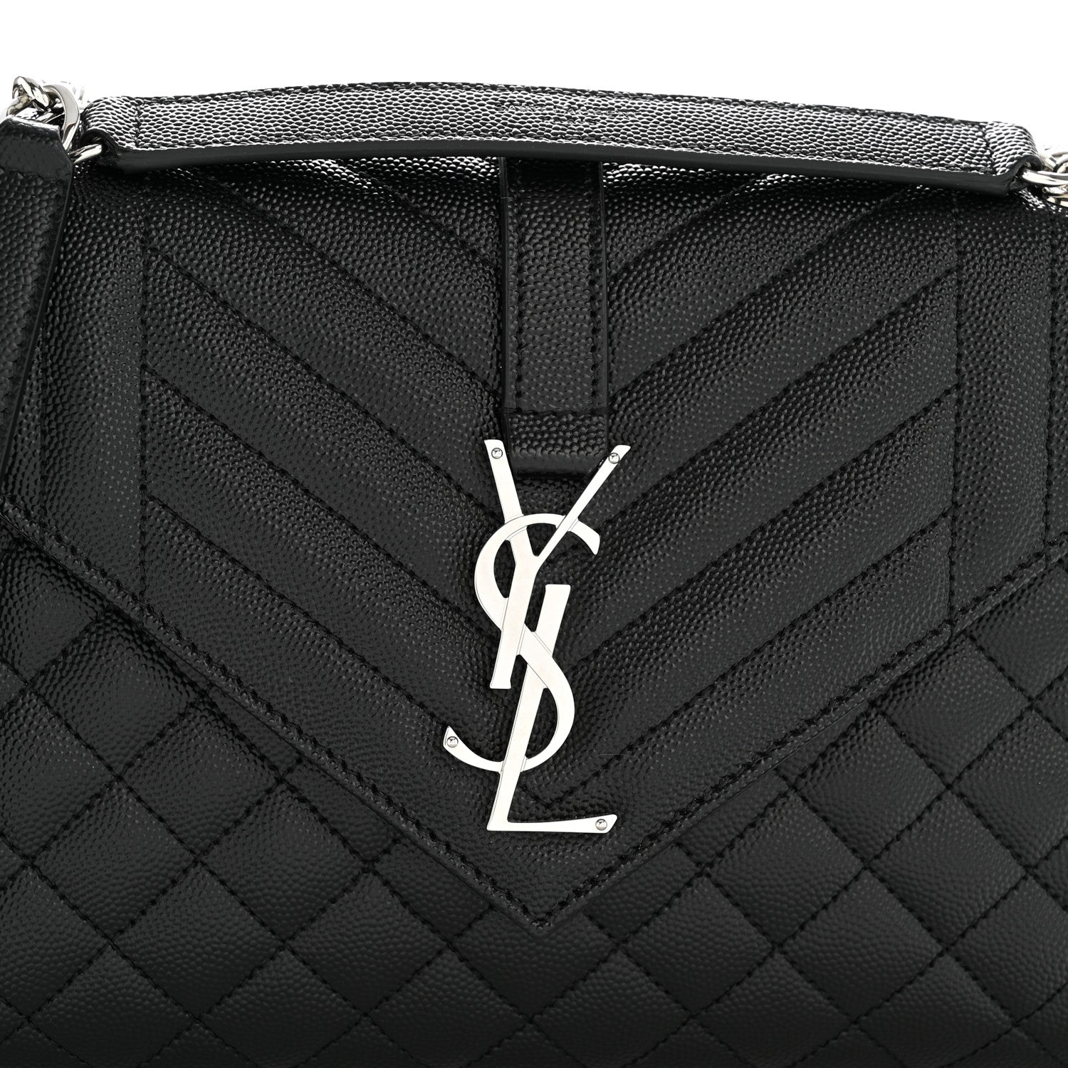 Saint Laurent Grain De Poudre Textured Mixed Matelasse Triquilt Medium Monogram Satchel Black 9 of 11