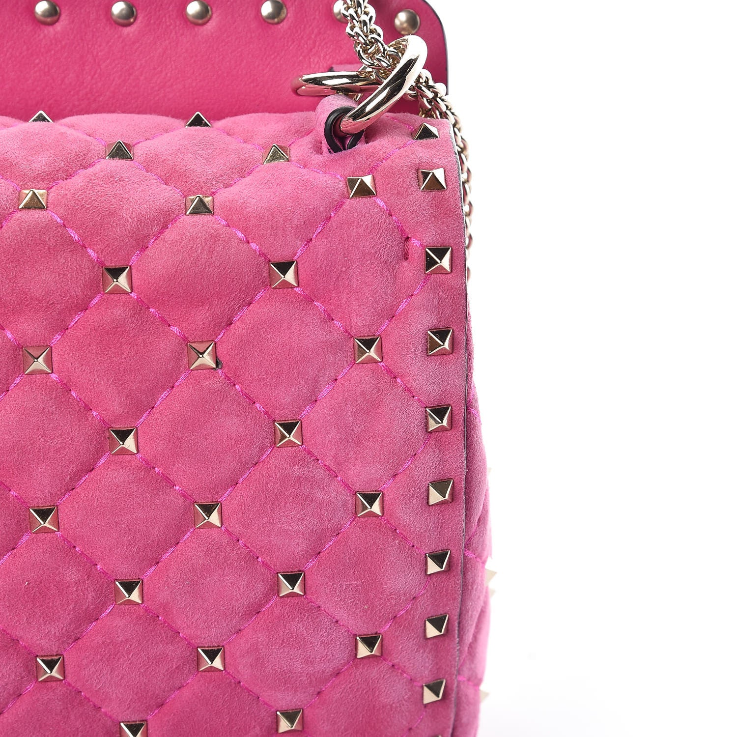 Valentino Garavani Suede Medium Rockstud Spike Shoulder Bag Bright Fuxia 12 of 12