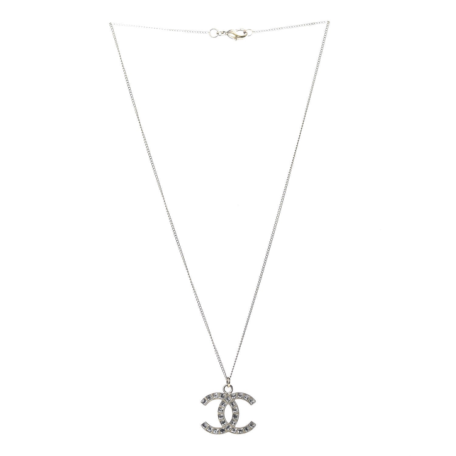 Chanel Crystal CC Pendant Necklace Light Gold 3 of 6