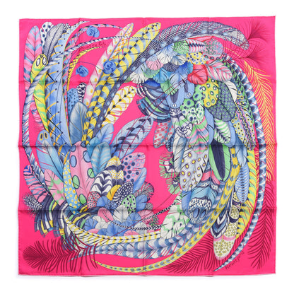 Hermes Silk Plumes En Fete Scarf 90 Rose Vif Bleu Vert 1 of 4
