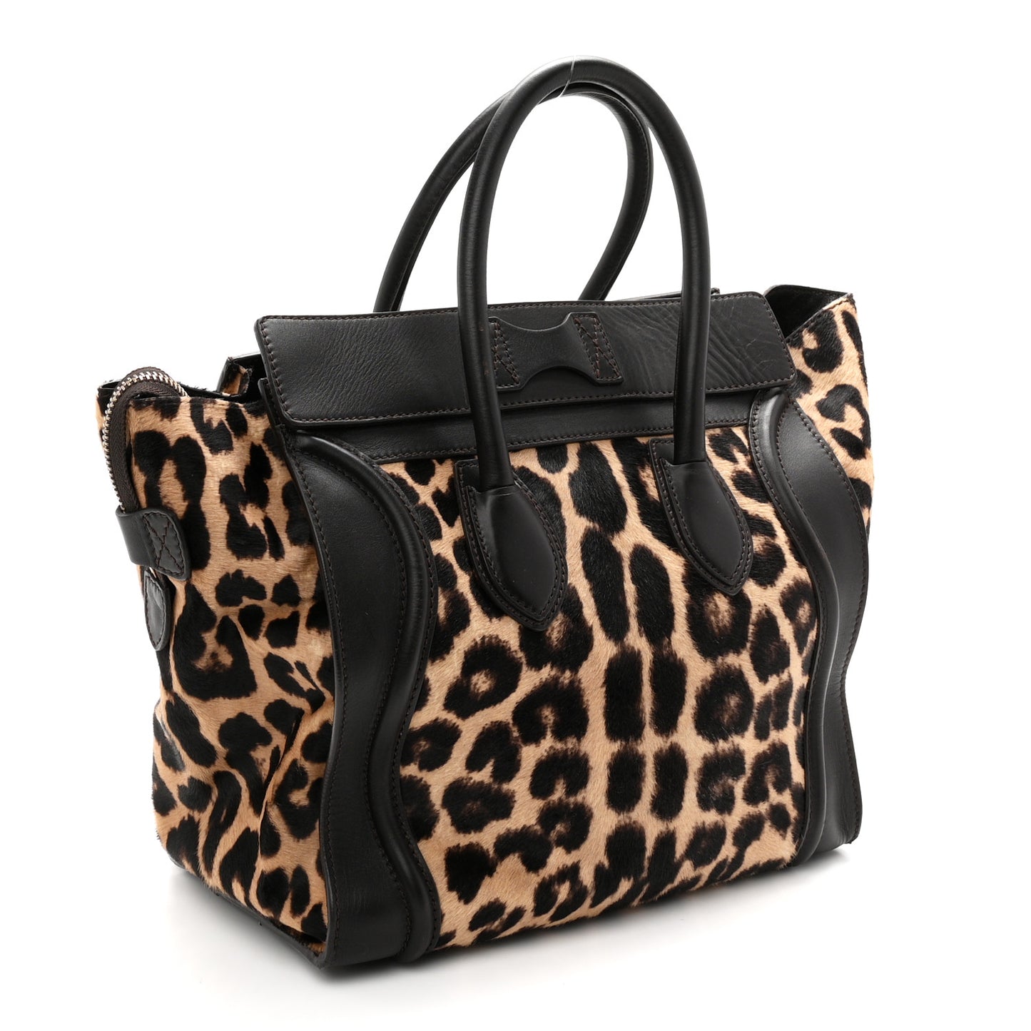 Leopard Pony Hair Mini Luggage Black