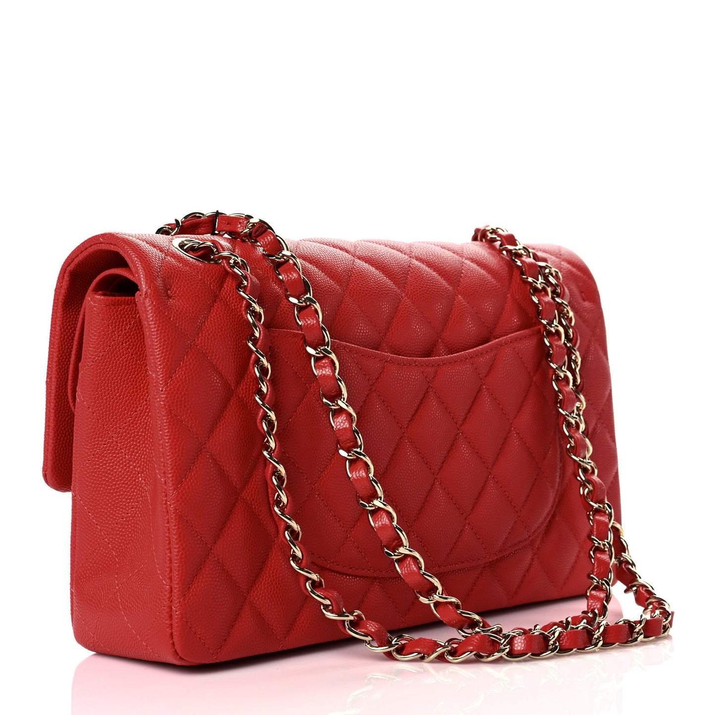 Caviar Quilted Medium Double Flap Red