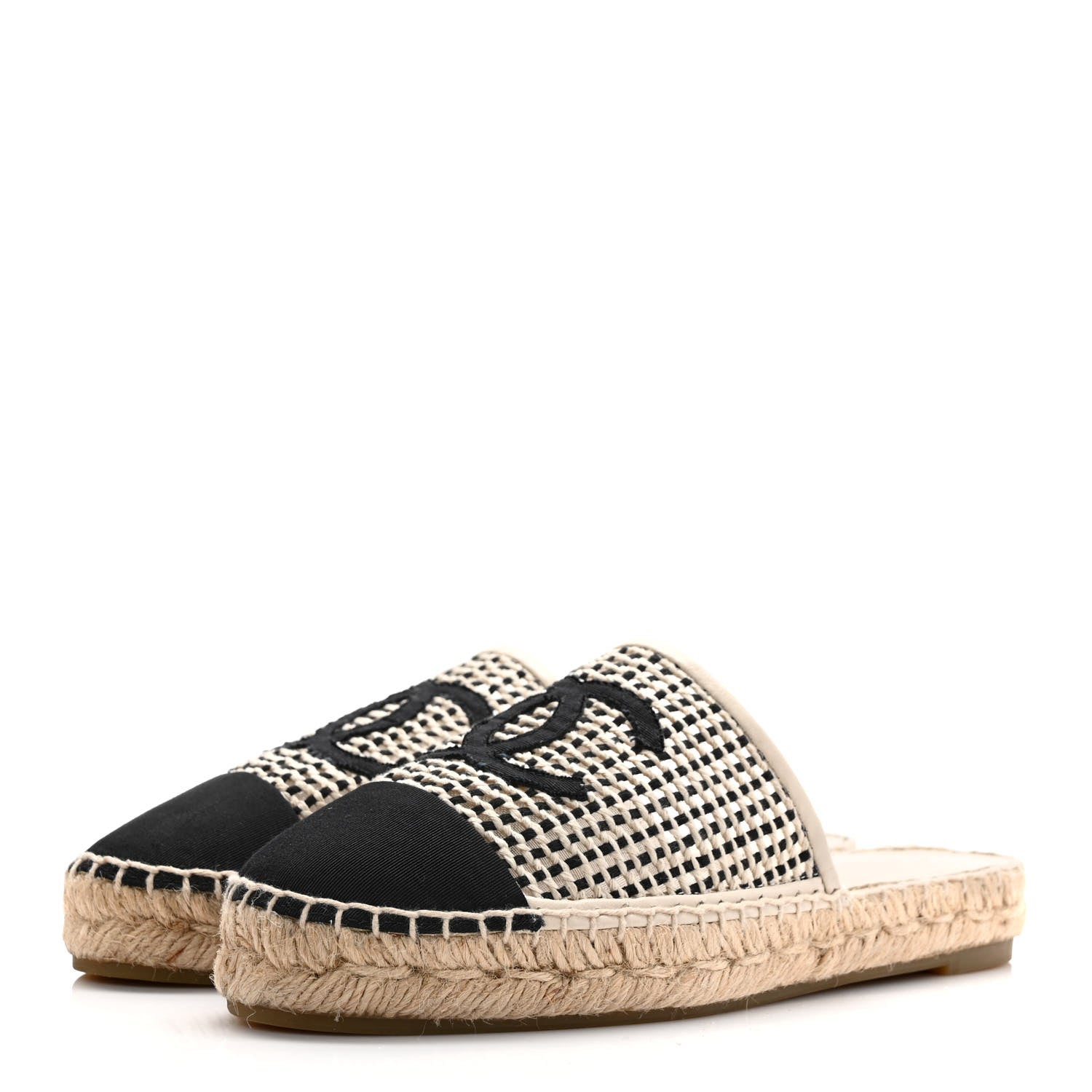 Chanel Mesh Grosgrain CC Espadrilles Mule 36 Beige Black 3 of 8