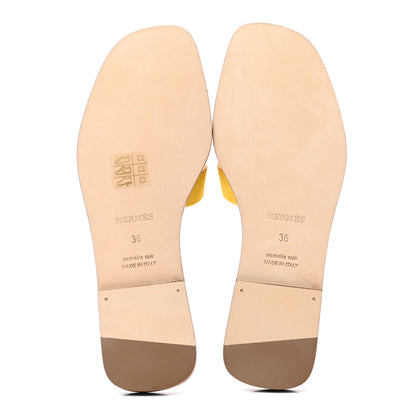 Hermes Suede Goatskin Oran Sandals 36 Jaune Sable 5 of 8