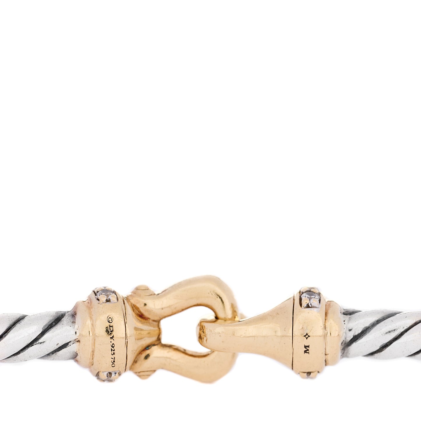 Sterling Silver 18K Yellow Gold Diamond 3mm Cable Buckle Bracelet