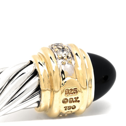 David Yurman Sterling Silver 18K Yellow Gold Diamond Black Onyx 7mm Cabochon Cable Classics Bracelet 3 of 3
