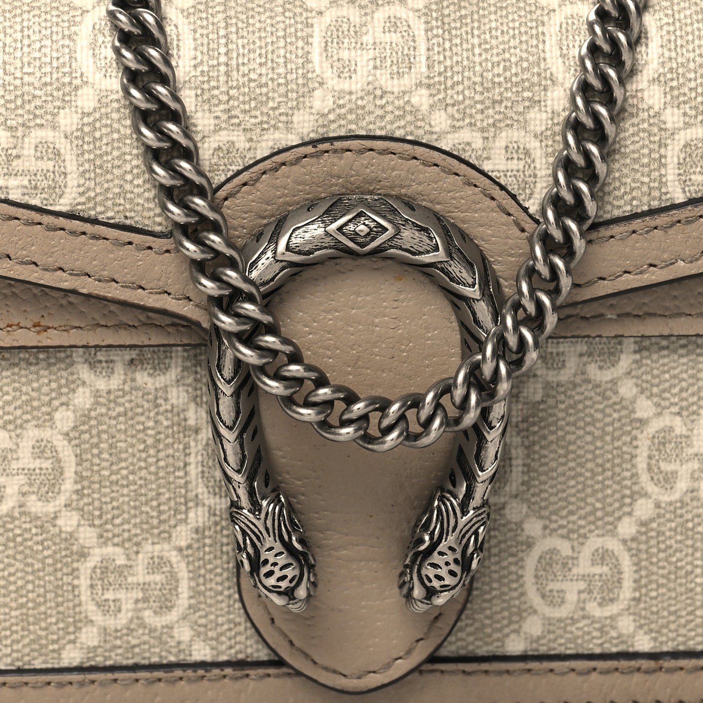 GG Supreme Monogram Textured Dollar Calfskin Super Mini Dionysus Shoulder Bag Beige Mystic White Oatmeal