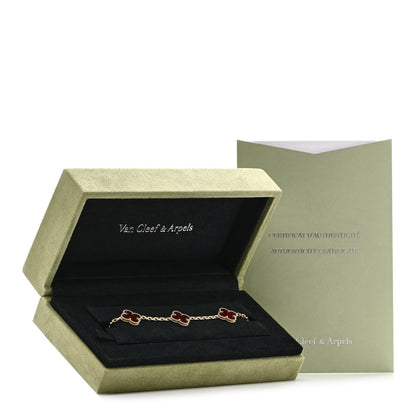 Van Cleef & Arpels 18K Yellow Gold Carnelian 5 Motifs Vintage Alhambra Bracelet 5 of 5