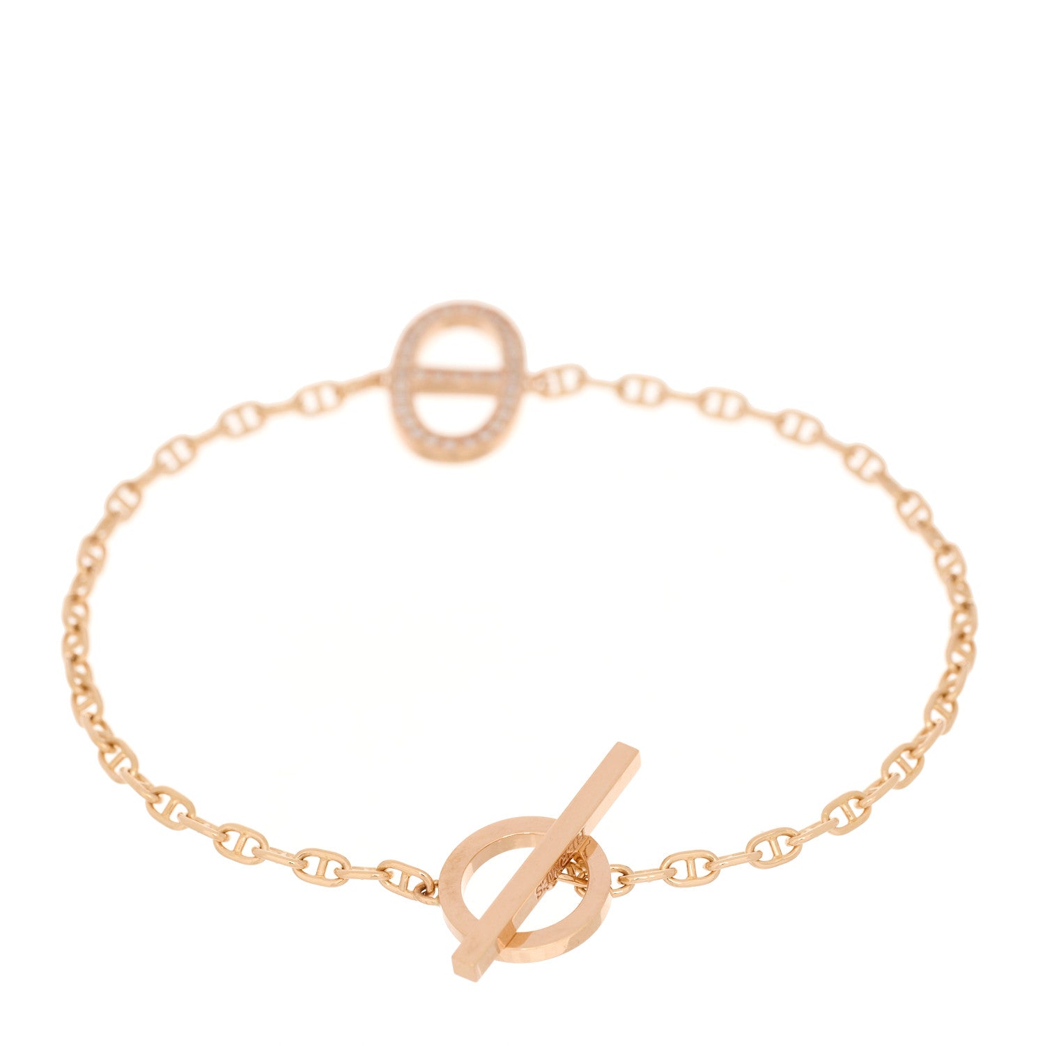 Hermes 18K Rose Gold Diamond Chaine d'Ancre Contour Bracelet ST 2 of 4