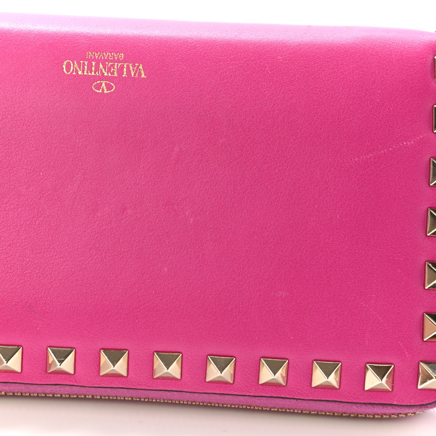 Valentino Garavani Calfskin Rockstud Zip Around Wallet Bright Fuxia 10 of 16