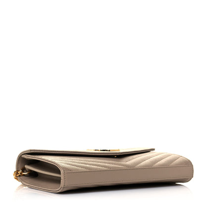 Saint Laurent Grain De Poudre Matelasse Chevron Monogram Chain Wallet Deep Beige 4 of 12