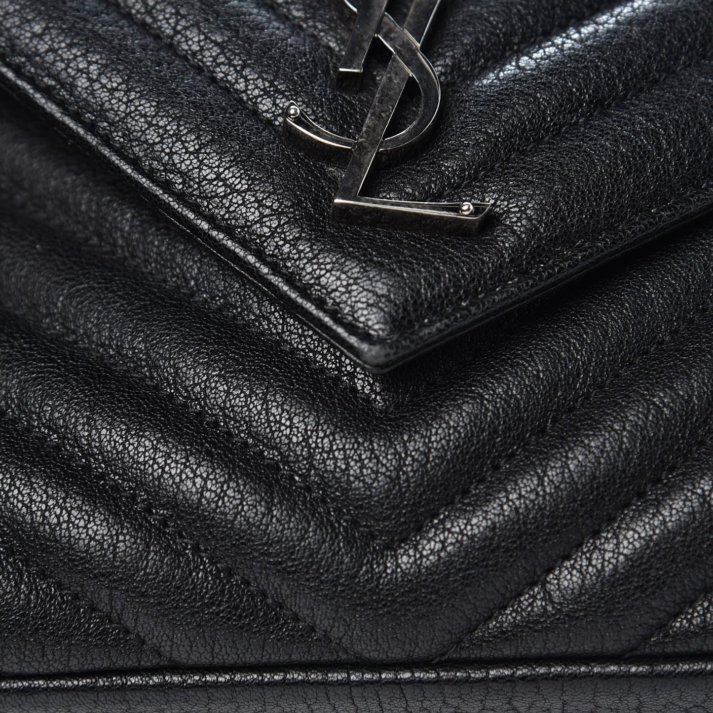 Sheepskin Matelasse Chevron Monogram Medium College Bag Black