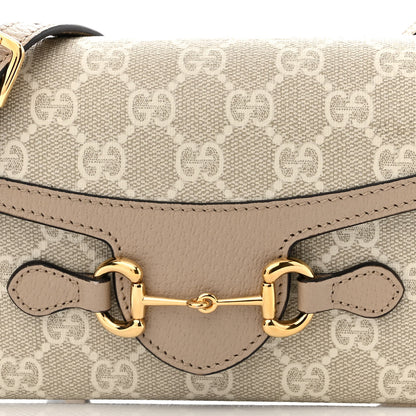 Gucci GG Supreme Monogram Textured Dollar Calfskin Mini Horsebit 1955 Shoulder Bag Beige Mystic White Oatmeal 8 of 10