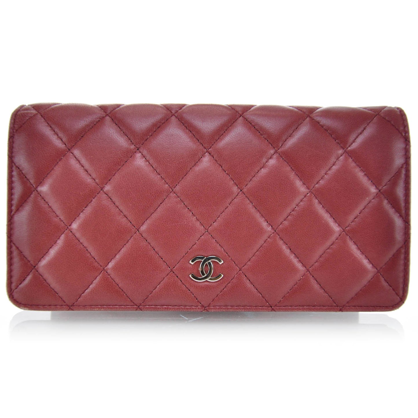 Lambskin Quilted Yen Wallet Red