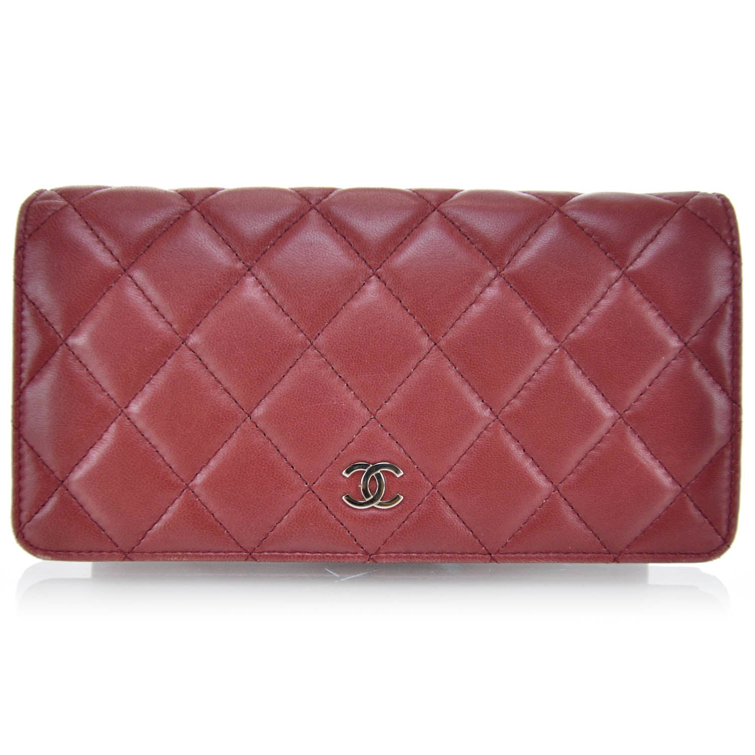 Chanel Lambskin Quilted Yen Wallet Red 1 of 10