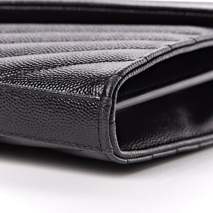 Saint Laurent Grain De Poudre Matelasse Chevron Monogram Chain Wallet Black 10 of 10
