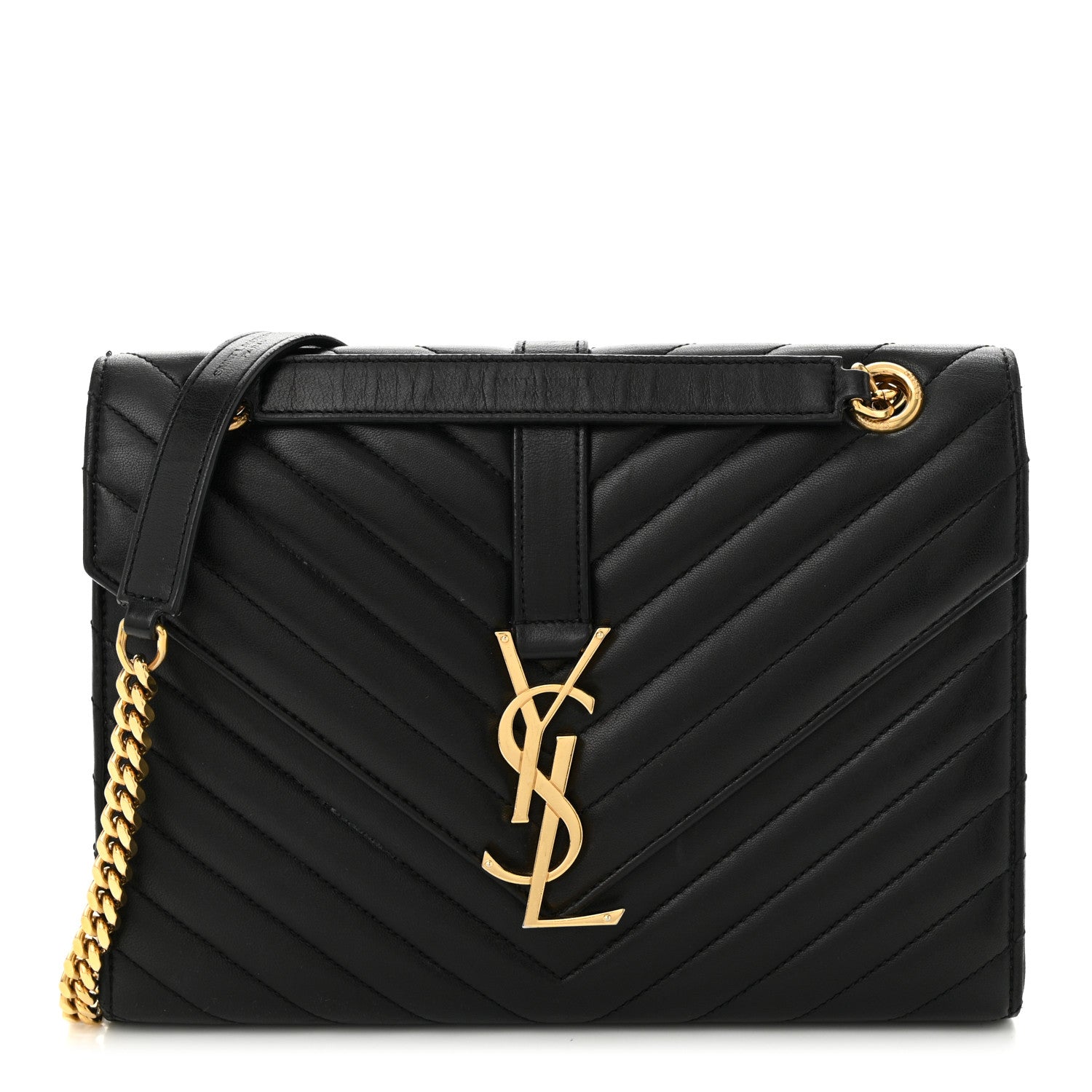 Saint Laurent Lambskin Matelasse Chevron Medium Monogram Satchel Black 1 of 11