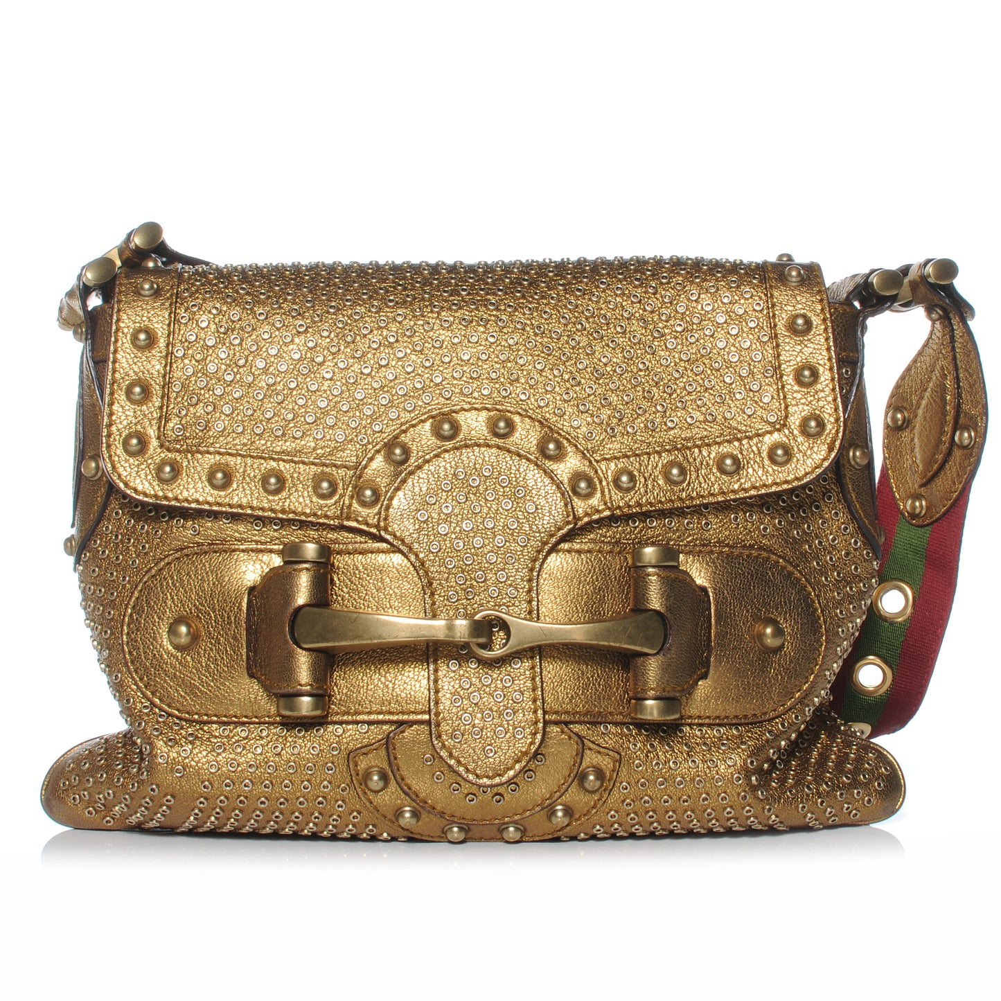 Leather Studded Pelham Flap Bag Gold