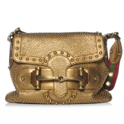 Gucci Leather Studded Pelham Flap Bag Gold 1 of 7
