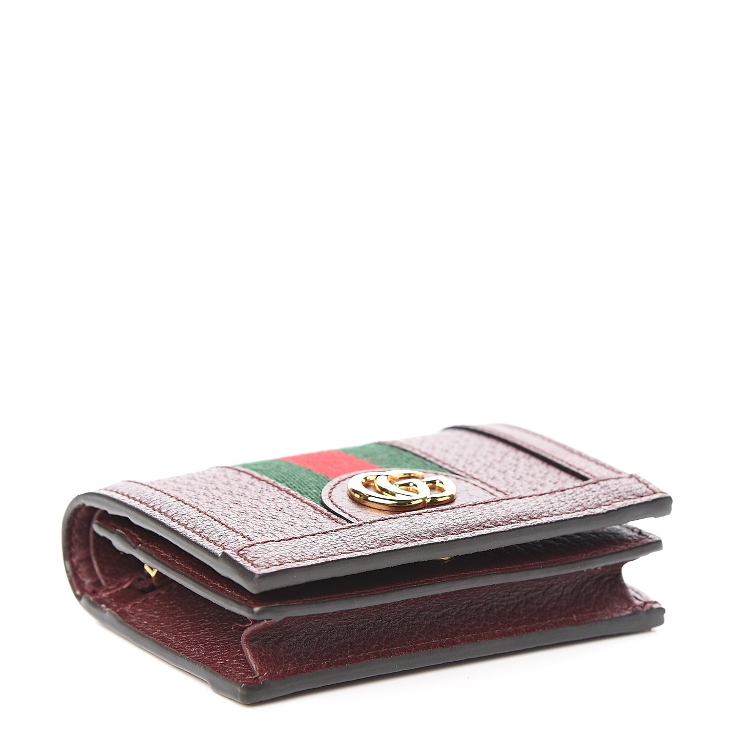 Textured Calfskin Web Ophidia Card Case Vintage Bordeaux