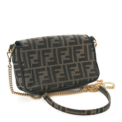 Fendi Fabric Jacquard FF 1974 Mini Baguette Tobacco Moro Black 3 of 9