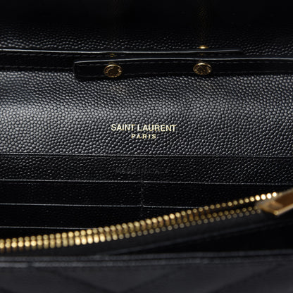 Saint Laurent Grain De Poudre Matelasse Chevron Monogram Chain Wallet Black 8 of 9