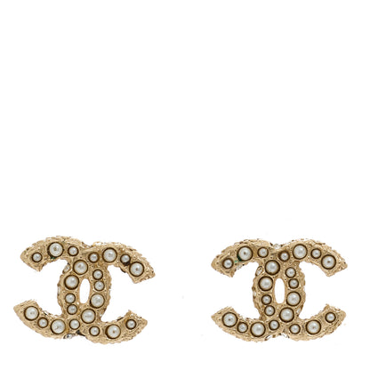Chanel Pearl Crystal CC Earrings Gold 1 of 5