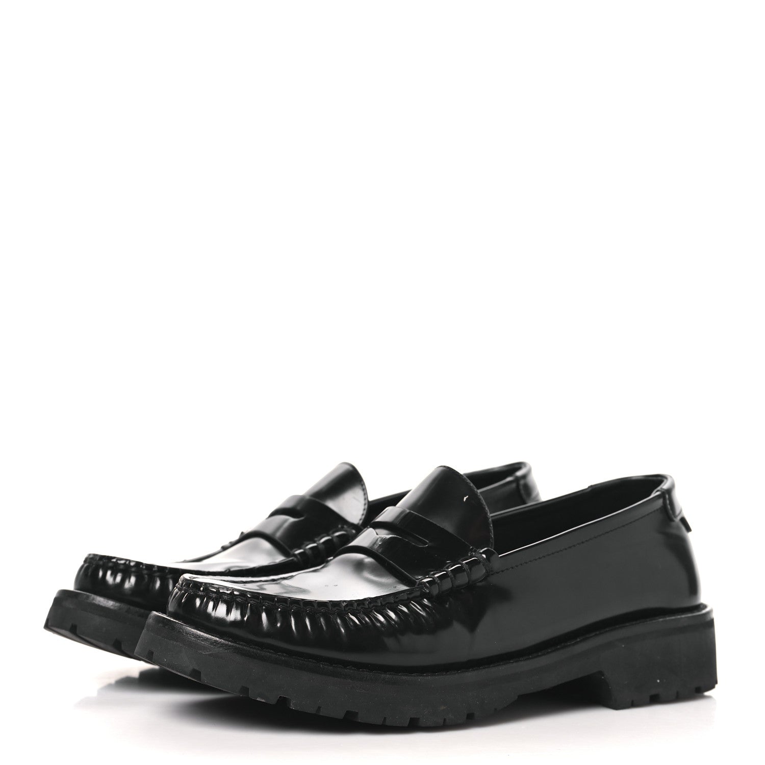 Saint Laurent Glazed Calfskin Chunky Le Loafer Penny Slippers 37 Black 4 of 9
