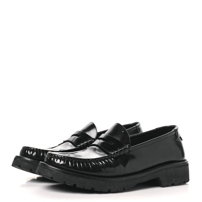 Saint Laurent Glazed Calfskin Chunky Le Loafer Penny Slippers 37 Black 4 of 9