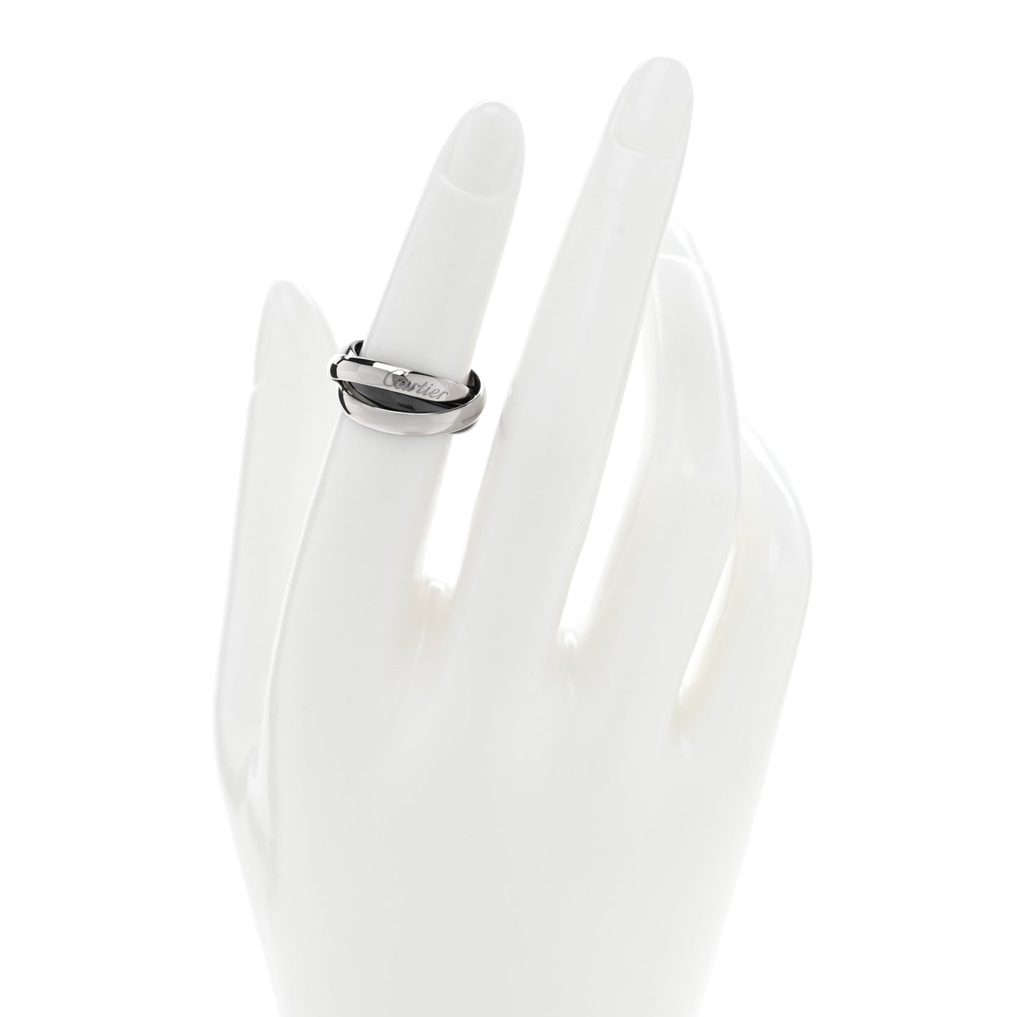 18K White Gold Black Ceramic Trinity Ring 49 4.75